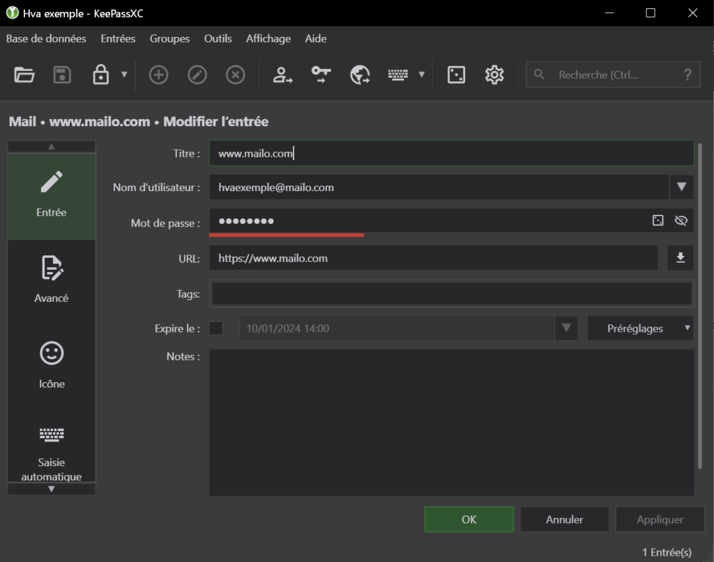 2 hva informatique keepassxc modifier mot de passe